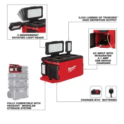 Milwaukee 2357-20-48-11-1850 M18 18-Volt Lithium-Ion Cordless PACKOUT 3000 Lumens LED Light with Built-In Charger with (1) 5.0 Ah Battery