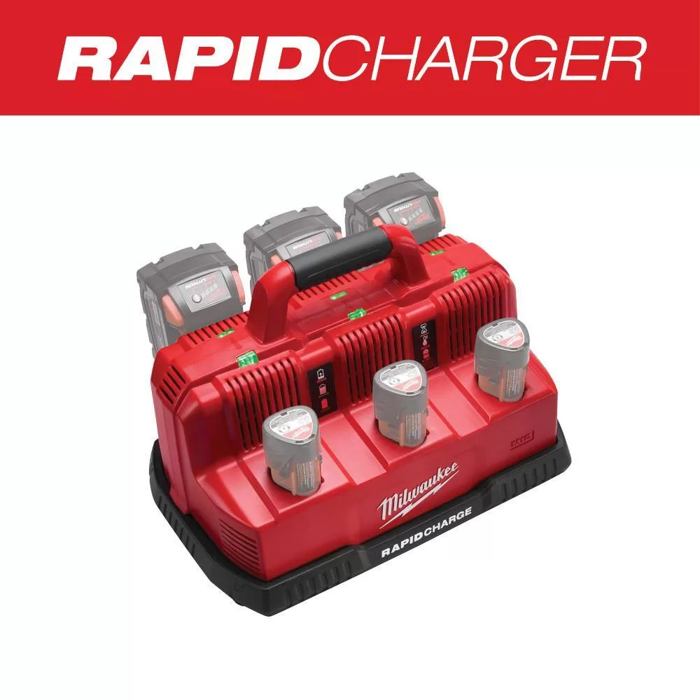 Milwaukee 48-59-1807 M12 and M18 12-Volt/18-Volt Lithium-Ion Multi-Voltage 6-Port Sequential Rapid Battery Charger (3 M12 and 3 M18 Ports)