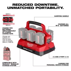Milwaukee 48-59-1809 M18 18V Lithium-Ion PACKOUT 6-Port Rapid Charger