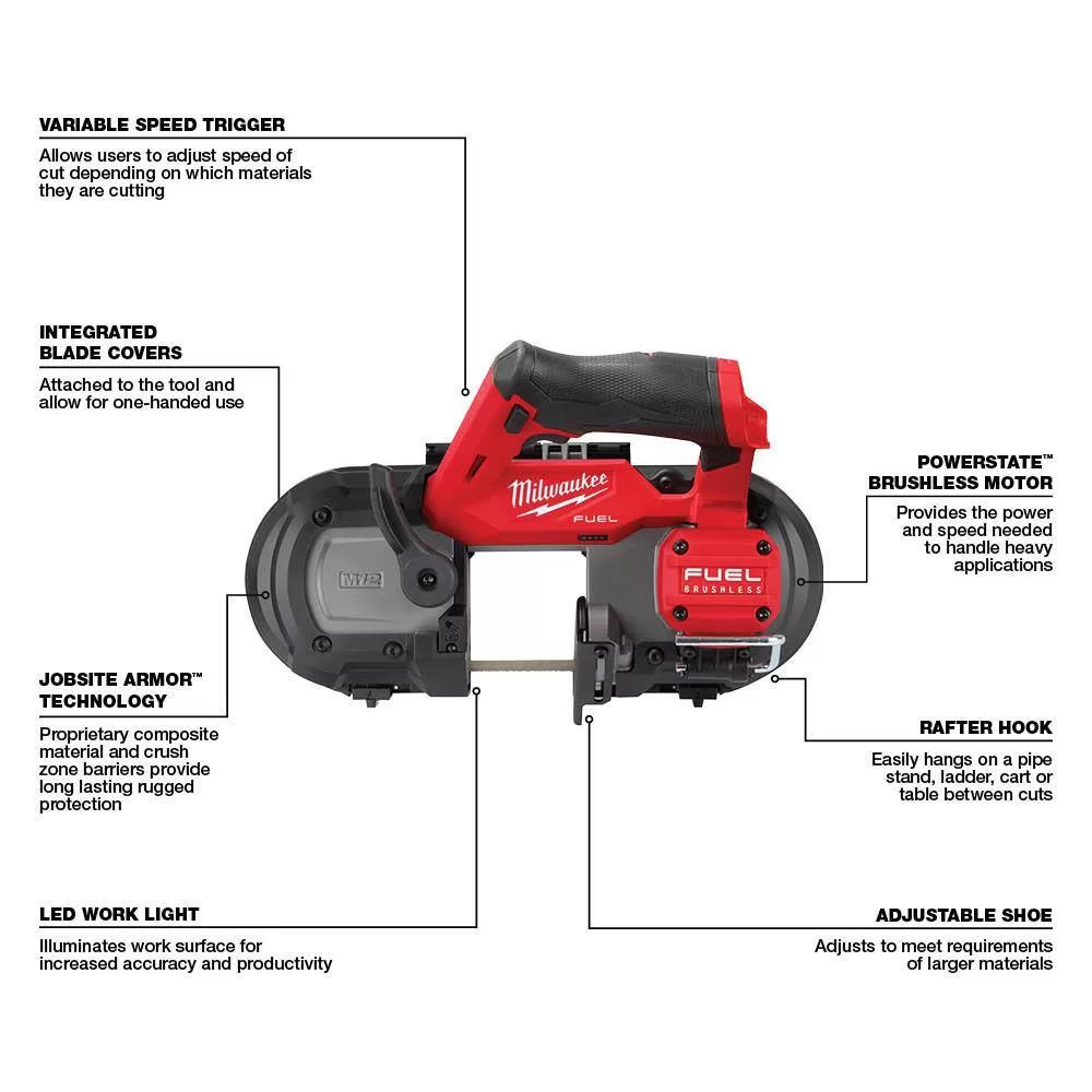 Milwaukee 2416-21XC-2529-20 M12 FUEL 12V Lithium-Ion Brushless Cordless 5/8 in. SDS-Plus Rotary Hammer Kit with M12 FUEL Compact Band Saw