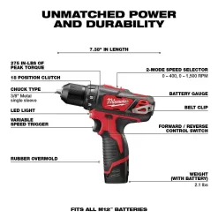 Milwaukee 2494-22-2457-20 M12 12V Lithium-Ion Cordless Drill Driver/Impact Driver/ Ratchet Combo Kit (3-Tool)