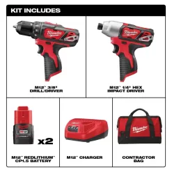 Milwaukee 2494-22-48-89-4631 M12 12V Lithium-Ion Cordless Drill Driver/Impact Driver Combo Kit (2-Tool) with Titanium Drill Bit Set (23-Piece)