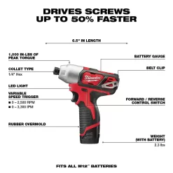 Milwaukee 2494-22 M12 12V Lithium-Ion Cordless Drill Driver/Impact Driver Combo Kit w/ Two 1.5Ah Batteries, Charger Tool Bag (2-Tool)