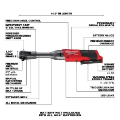 Milwaukee 2557-20-2560-20-2554-20 M12 FUEL 12V Lithium-Ion Brushless Cordless 3/8 in. Impact Wrench and 3/8 in. Ratchets Combo Kit (Tool-Only Kit)