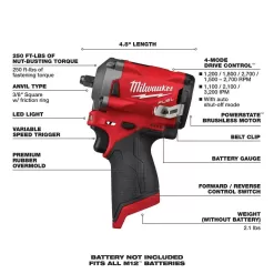 Milwaukee 2557-20-2560-20-2554-20 M12 FUEL 12V Lithium-Ion Brushless Cordless 3/8 in. Impact Wrench and 3/8 in. Ratchets Combo Kit (Tool-Only Kit)
