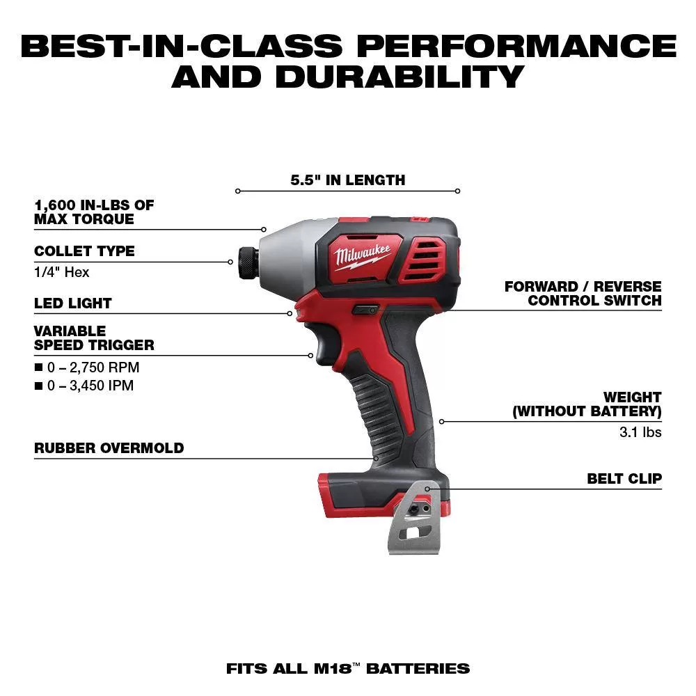 Milwaukee 2695-24 M18 18V Lithium-Ion Cordless Combo Tool Kit (4-Tool) w/(2) 3.0Ah Batteries, (1) Charger, (1) Tool Bag