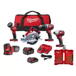 Milwaukee 2696-25-48-89-4631 M18 18V Lithium-Ion Cordless Combo Kit (5-Tool) with Titanium Drill Bit Set (23-Piece)
