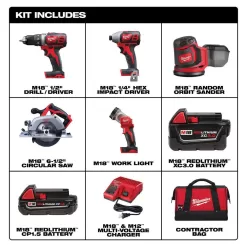 Milwaukee 2696-25-48-89-4631 M18 18V Lithium-Ion Cordless Combo Kit (5-Tool) with Titanium Drill Bit Set (23-Piece)