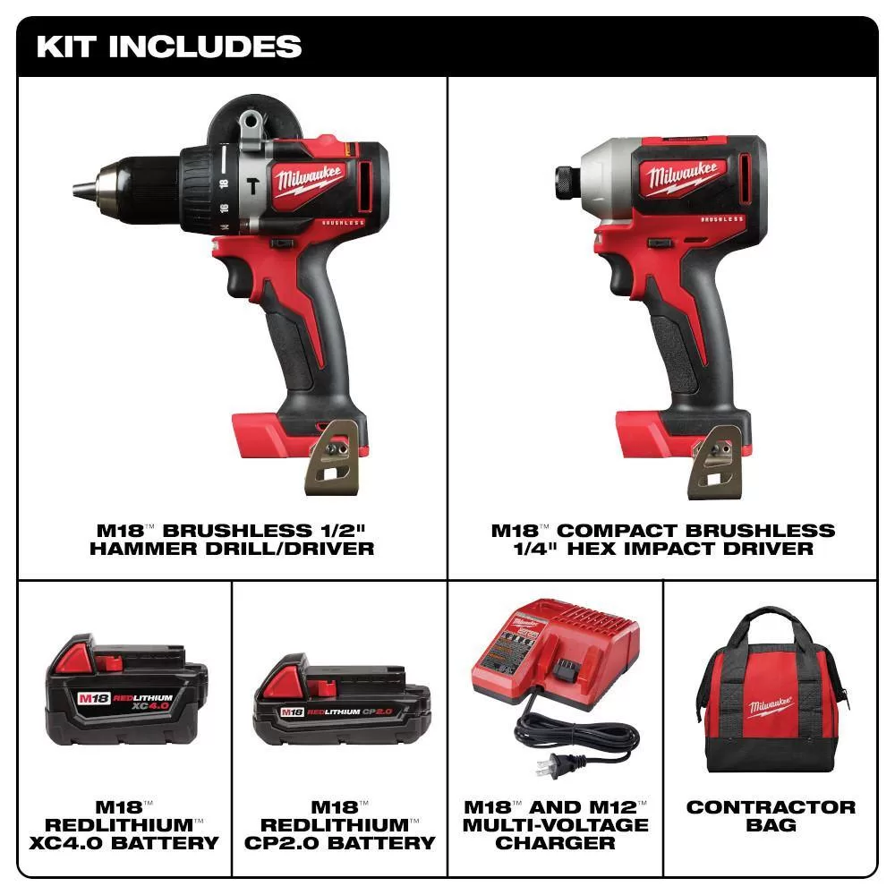Milwaukee M18 18V Lithium-Ion Brushless Cordless Hammer Drill/Impact Combo Kit (2-Tool) with 2 Batteries, Charger and Bag - Image 7