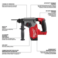 Milwaukee 2912-20-2829-20 M18 FUEL 18V Lithium-Ion Brushless Cordless 1 in. SDS-Plus Rotary Hammer with Compact Bandsaw (2-Tool)