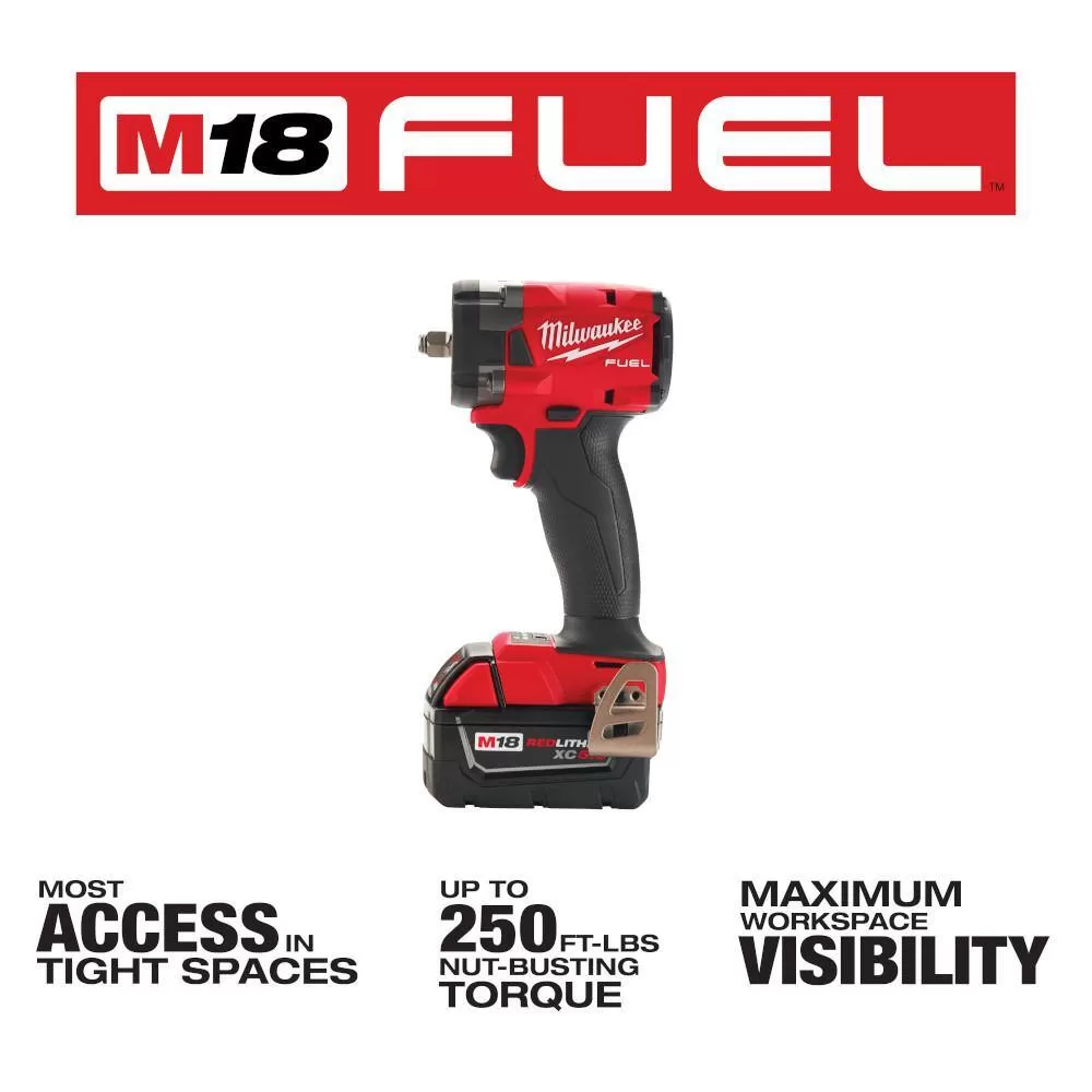 Milwaukee 2991-22 M18 FUEL 18V Lithium-Ion Brushless Cordless Grinder & 3/8 in. Impact Wrench Combo Kit (2-Tool) w/ Two 5Ah Batteries