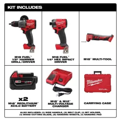 Milwaukee M18 FUEL 18-V Lithium-Ion Brushless Cordless Hammer Drill and Impact Driver Combo Kit (2-Tool) with M18 Multi-Tool