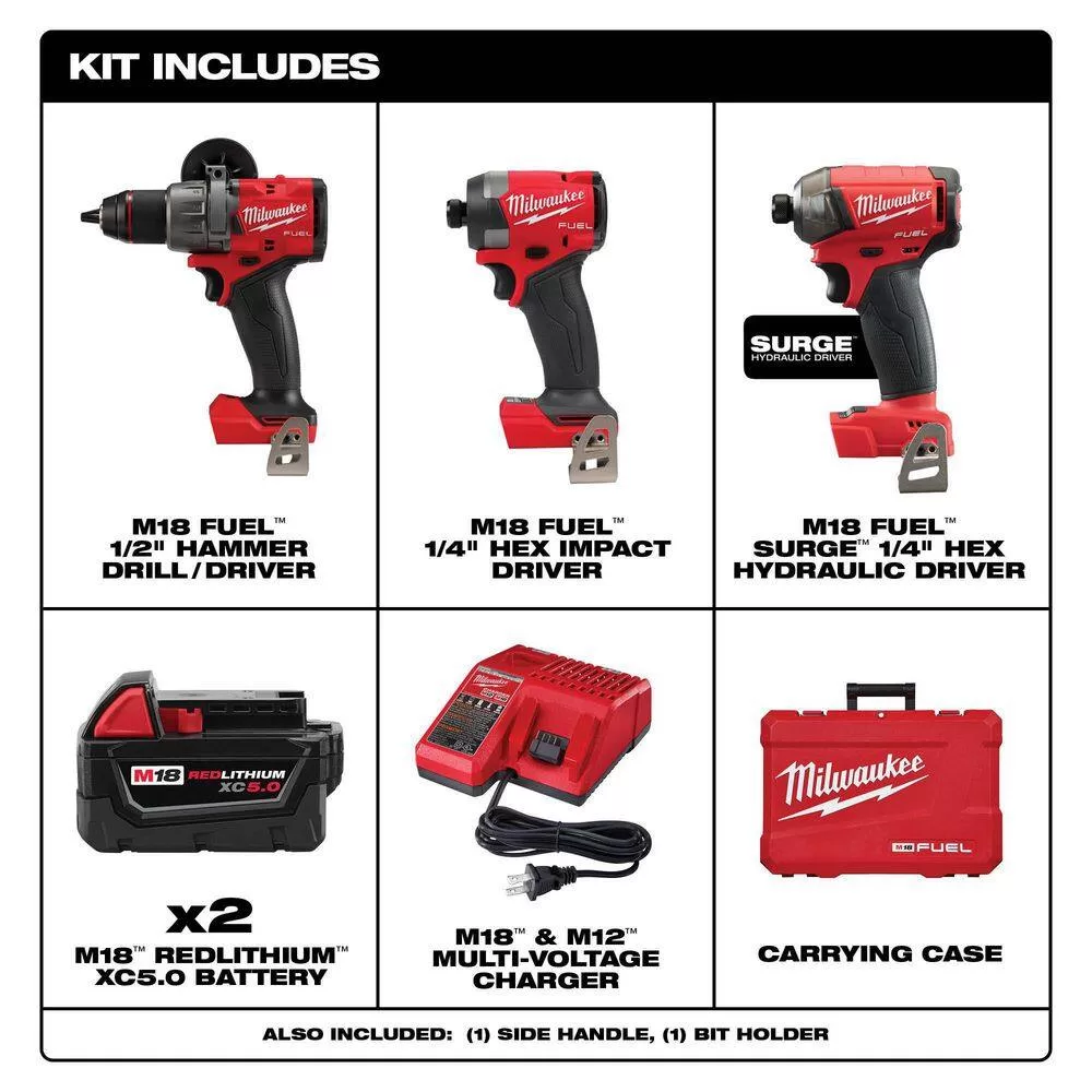 Milwaukee 3697-22-2760-20 M18 FUEL 18-Volt Lithium-Ion Brushless Cordless Hammer Drill and Impact Driver Combo Kit (2-Tool) with SURGE Impact