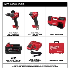 Milwaukee 3697-22-2848-20 M18 FUEL 18-Volt Lithium-Ion Brushless Cordless Hammer Drill and Impact Driver Combo Kit (2-Tool) with Inflator