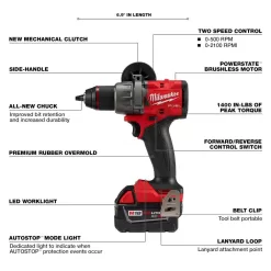 Milwaukee 3697-22-2848-20 M18 FUEL 18-Volt Lithium-Ion Brushless Cordless Hammer Drill and Impact Driver Combo Kit (2-Tool) with Inflator