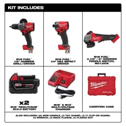 Milwaukee 3697-22-2880-20 M18 FUEL 18-Volt Lithium-Ion Brushless Cordless Combo Kit 2-Tool with 2 Batteries Charger 4-1/2in. to 5in. Grinder