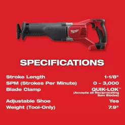 Milwaukee 2621-20-2630-20 M18 18V Lithium-Ion Cordless SAWZALL Reciprocating Saw and 6-1/2 in. Circular Saw