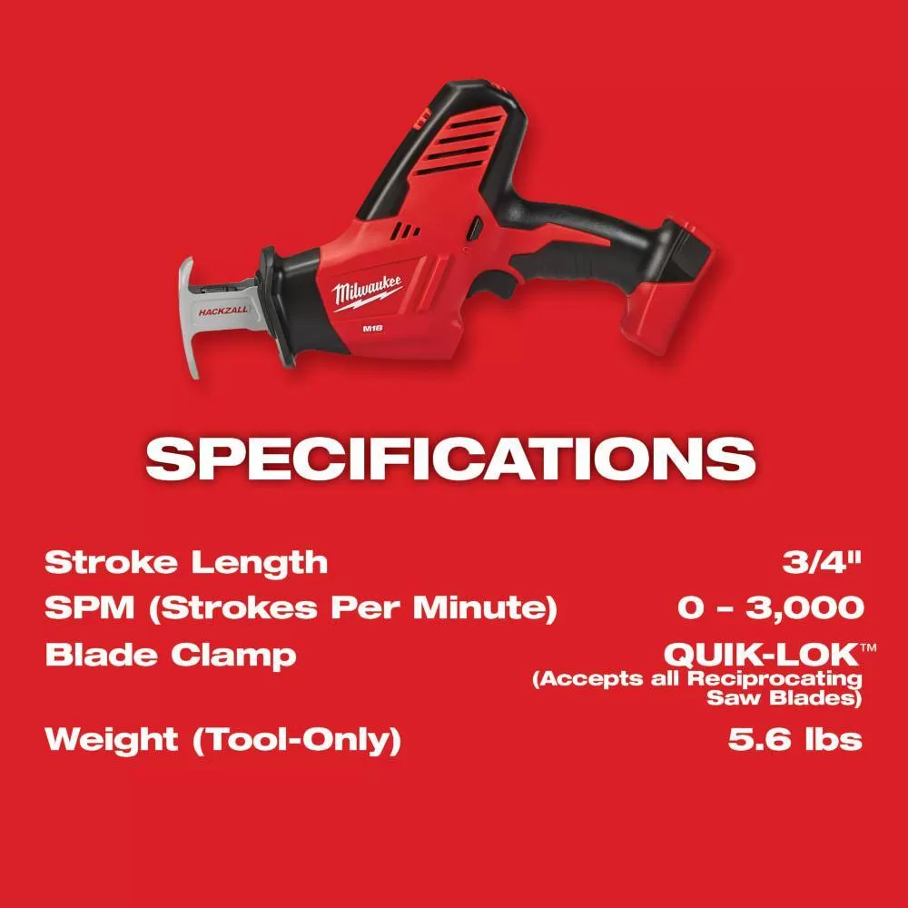Milwaukee 2625-20-2626-20-48-11-1850 M18 18V Lithium-Ion Cordless HACKZALL Reciprocating Saw with Multi-Tool and 5.0 Ah Battery