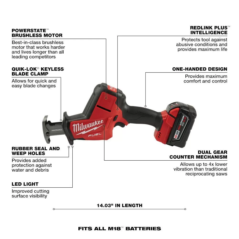 Milwaukee 2719-21-2866-20 M18 FUEL 18V Lithium-Ion Brushless Cordless HACKZALL Reciprocating Saw Kit W/M18 Drywall Screw Gun