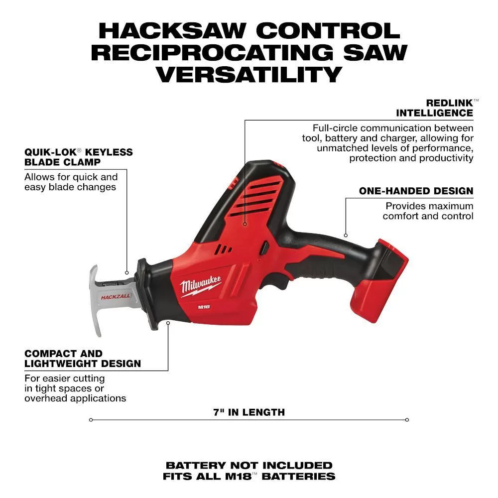 Milwaukee 48-59-1850-2625-20 M18 18V Lithium-Ion Cordless Hackzall Reciprocating Saw with M18 Starter Kit One 5.0Ah Battery and Charger
