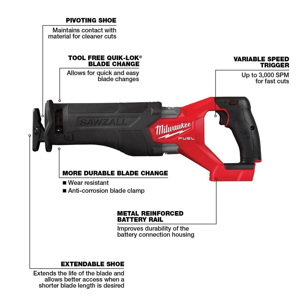 Milwaukee 2807-20-2821-20 M18 FUEL GEN II 18V Lithium-Ion Brushless Cordless 1/2 in. Hole Hawg Right Angle Drill w/M18 FUEL Reciprocating Saw