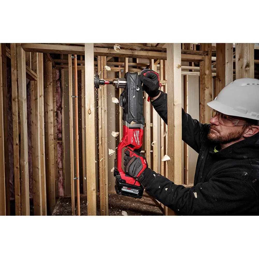 Milwaukee 2809-20-2719-20 M18 FUEL 18-Volt Lithium-Ion Brushless Cordless GEN 2 Super Hawg 1/2 in. Right Angle Drill with M18 FUEL Hackzall