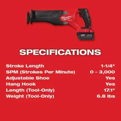 Milwaukee 2809-20-2821-20 M18 FUEL 18V Lithium-Ion Brushless Cordless GEN 2 SUPER HAWG 1/2 in. Right Angle Drill w/M18 FUEL Reciprocating Saw