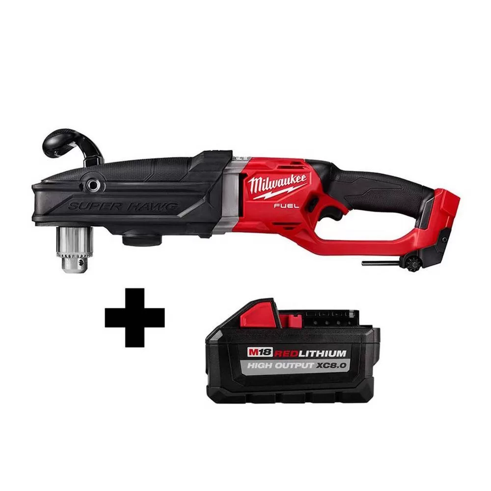 Milwaukee M18 FUEL 18-Volt Lithium-Ion Brushless Cordless GEN 2 Super Hawg 1/2 in. Right Angle Drill with Free 8.0 Ah Battery