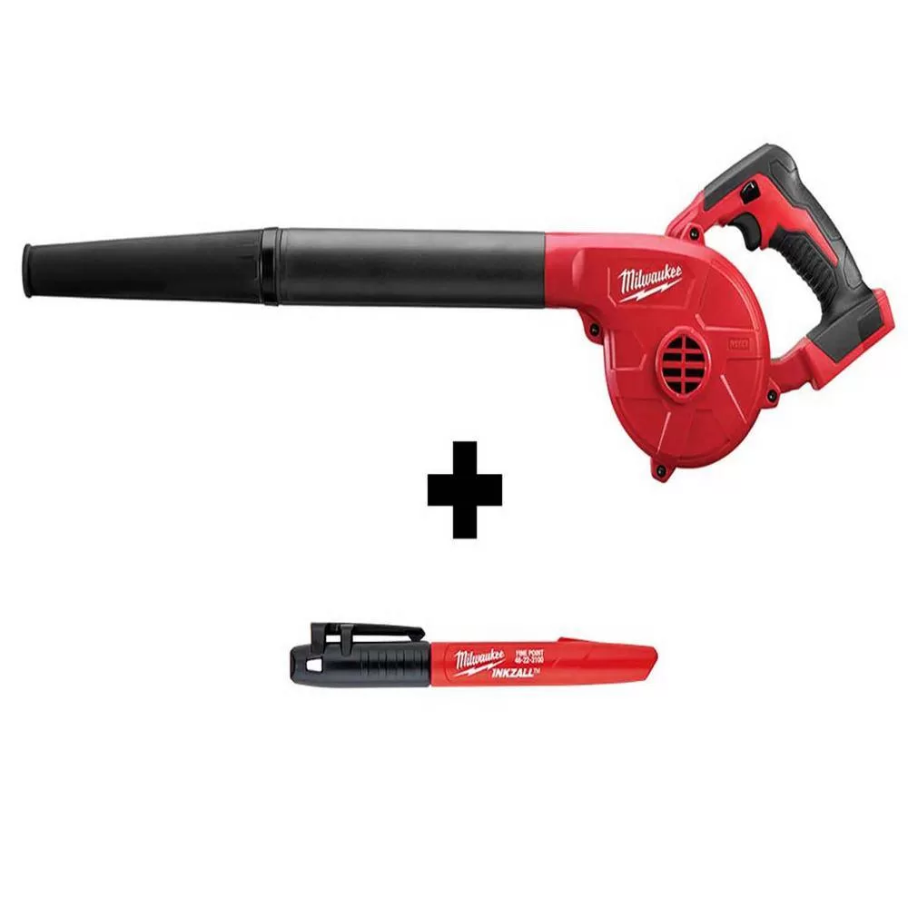 Milwaukee 0884-20-48-22-3100 M18 18V Lithium-Ion Cordless Compact Blower with INKZALL Black Fine Point Jobsite Marker