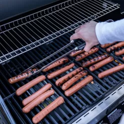 Monument Grills 24633 4-Burner Propane Gas Grill in Black with ClearView Lid, LED Controls, Side Burner and USB Light