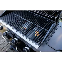 Monument Grills 24633 4-Burner Propane Gas Grill in Black with ClearView Lid, LED Controls, Side Burner and USB Light