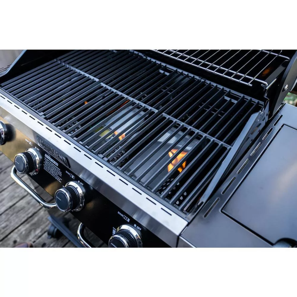 Monument Grills 24633 4-Burner Propane Gas Grill in Black with ClearView Lid, LED Controls, Side Burner and USB Light
