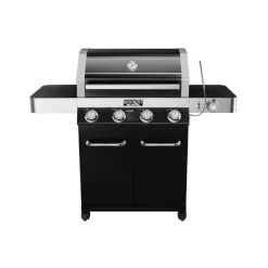 Monument Grills 24633 4-Burner Propane Gas Grill in Black with ClearView Lid, LED Controls, Side Burner and USB Light