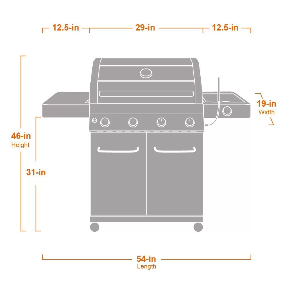 Monument Grills 41847NG 4-Burner Propane Gas Grill in Stainless with Clear View Lid, LED Controls and Side Burner