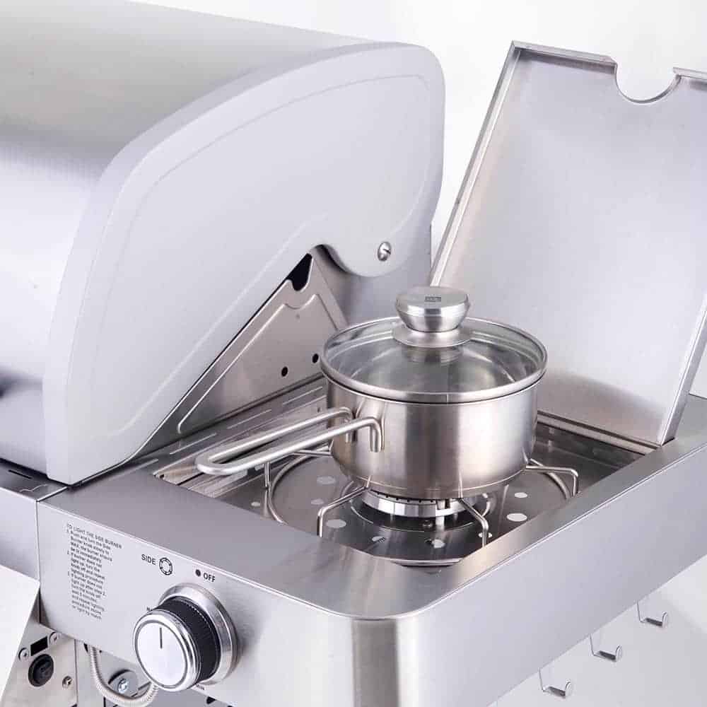 Monument Grills 41847NG 4-Burner Propane Gas Grill in Stainless with Clear View Lid, LED Controls and Side Burner
