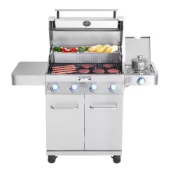 Monument Grills 41847NG 4-Burner Propane Gas Grill in Stainless with Clear View Lid, LED Controls and Side Burner
