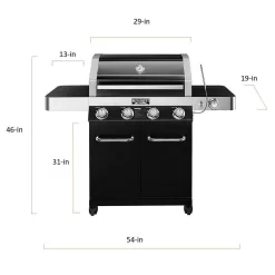 Monument Grills 42538B 4-Burner Propane Gas Grill in Black with ClearView Lid, LED Controls, Side Burner and USB Light