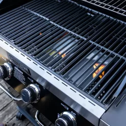 Monument Grills 42538B 4-Burner Propane Gas Grill in Black with ClearView Lid, LED Controls, Side Burner and USB Light