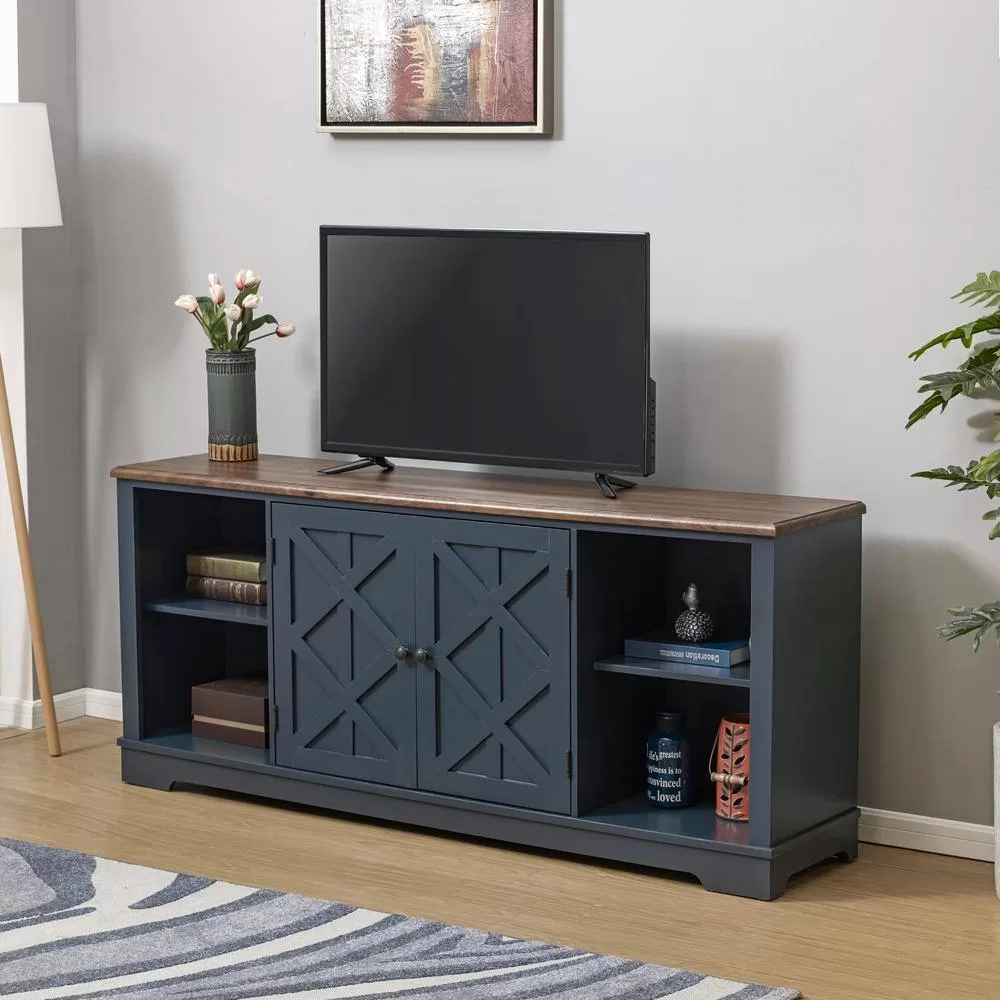 FESTIVO 70 in. Navy TV Stand for TVs Upto 78 in.