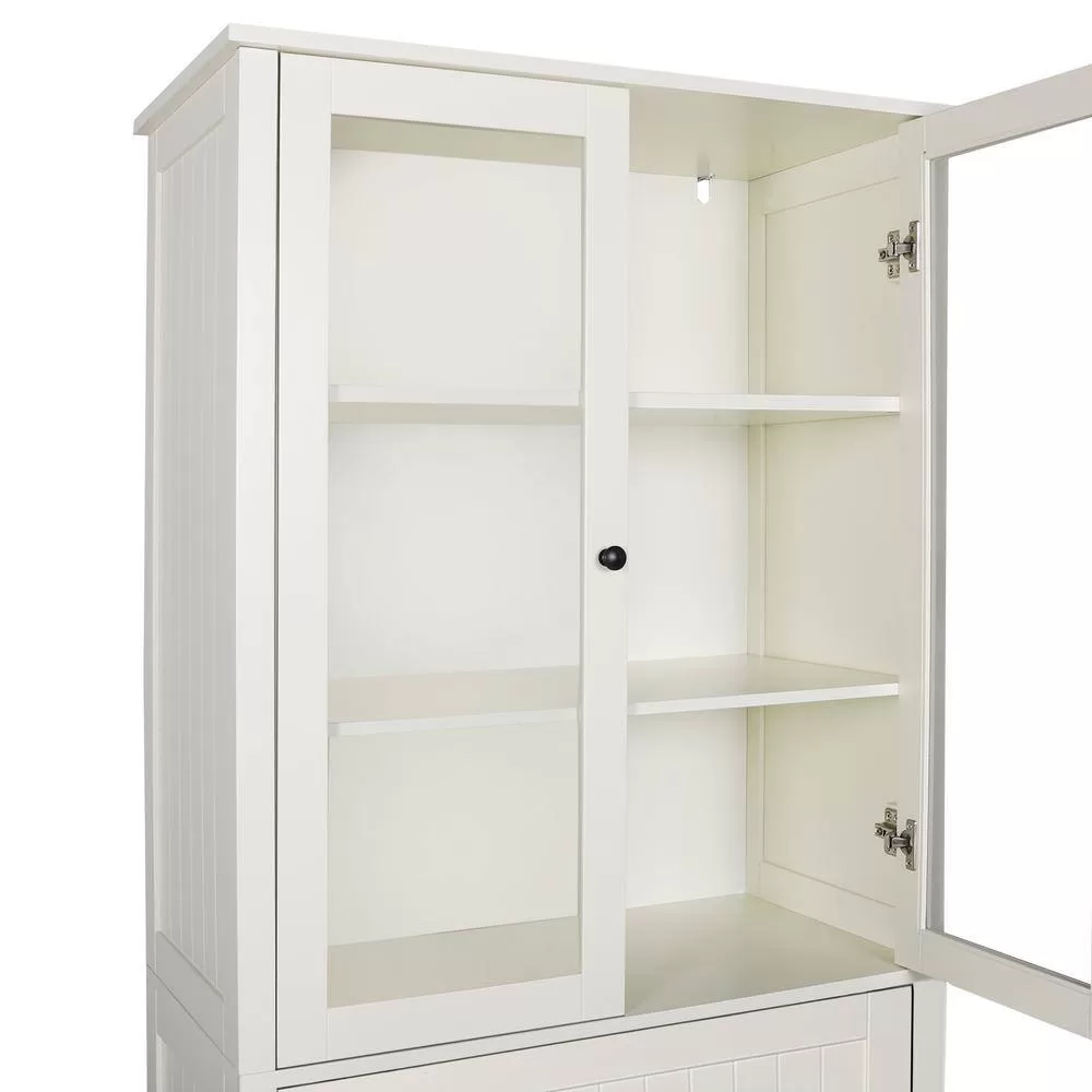 VEIKOUS 72 in. H Off-White Kitchen Storage Pantry Cabinet Closet with Doors and Adjustable Shelves