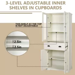 VEIKOUS 72 in. H Off-White Kitchen Storage Pantry Cabinet Closet with Doors and Adjustable Shelves