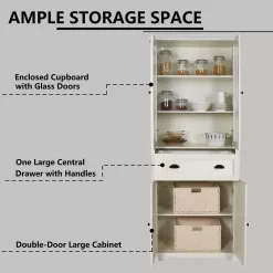 VEIKOUS 72 in. H Off-White Kitchen Storage Pantry Cabinet Closet with Doors and Adjustable Shelves
