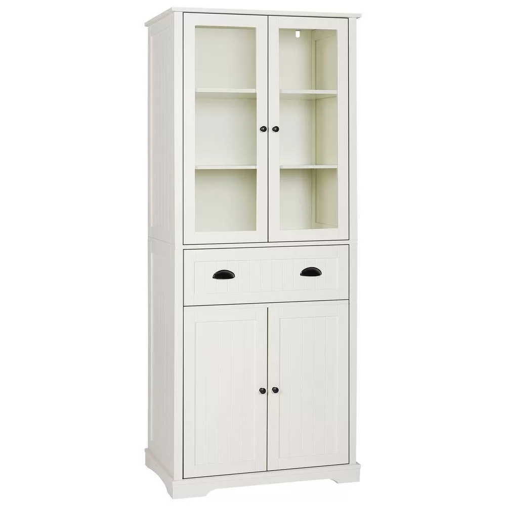 VEIKOUS 72 in. H Off-White Kitchen Storage Pantry Cabinet Closet with Doors and Adjustable Shelves