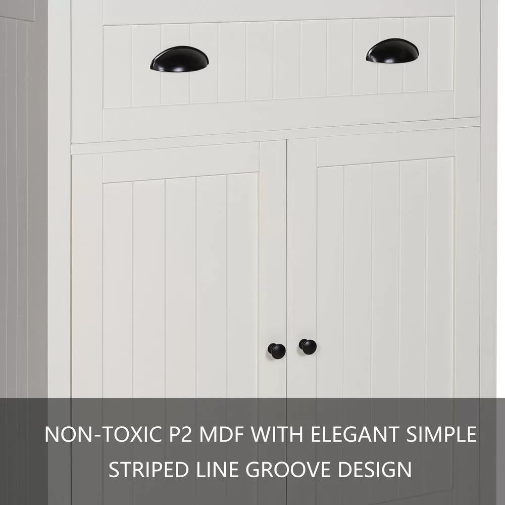 VEIKOUS 72 in. H Off-White Kitchen Storage Pantry Cabinet Closet with Doors and Adjustable Shelves