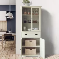 VEIKOUS 72 in. H Off-White Kitchen Storage Pantry Cabinet Closet with Doors and Adjustable Shelves