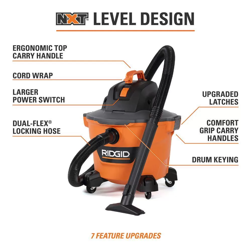 RIDGID HD0900B 9 Gallon 4.25 Peak HP NXT Wet/Dry Shop Vacuum with Standard Filter, Wet Filter, Dust Bags, Locking Hose and Accessories