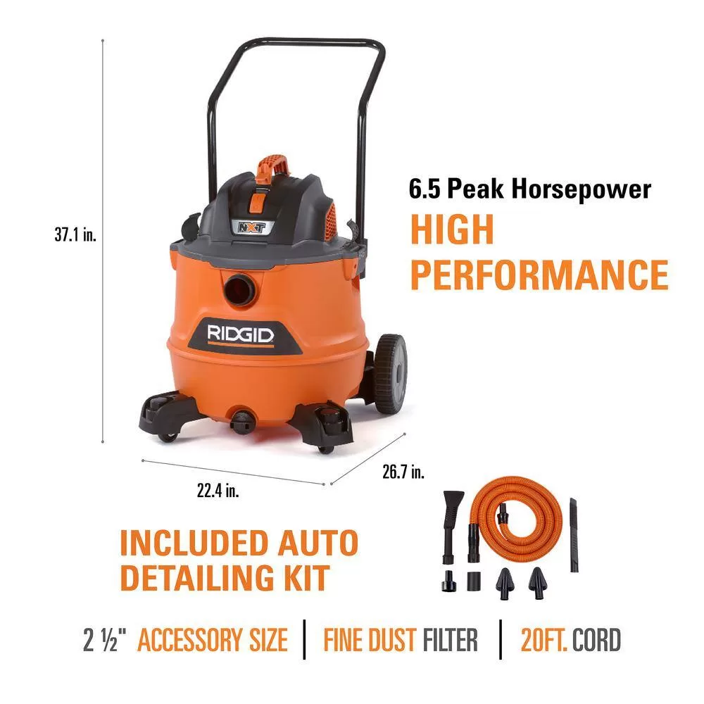 RIDGID HD1800B 16 Gal. 6.5-Peak HP NXT Wet/Dry Shop Vacuum, Fine Dust Filter, Locking Hose, Accessories and Premium Car Cleaning Kit