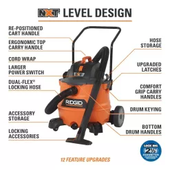 RIDGID HD1800B 16 Gal. 6.5-Peak HP NXT Wet/Dry Shop Vacuum, Fine Dust Filter, Locking Hose, Accessories and Premium Car Cleaning Kit