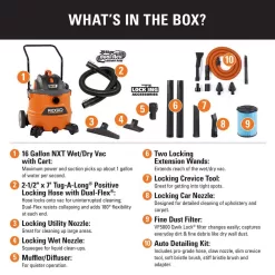 RIDGID HD1800B 16 Gal. 6.5-Peak HP NXT Wet/Dry Shop Vacuum, Fine Dust Filter, Locking Hose, Accessories and Premium Car Cleaning Kit