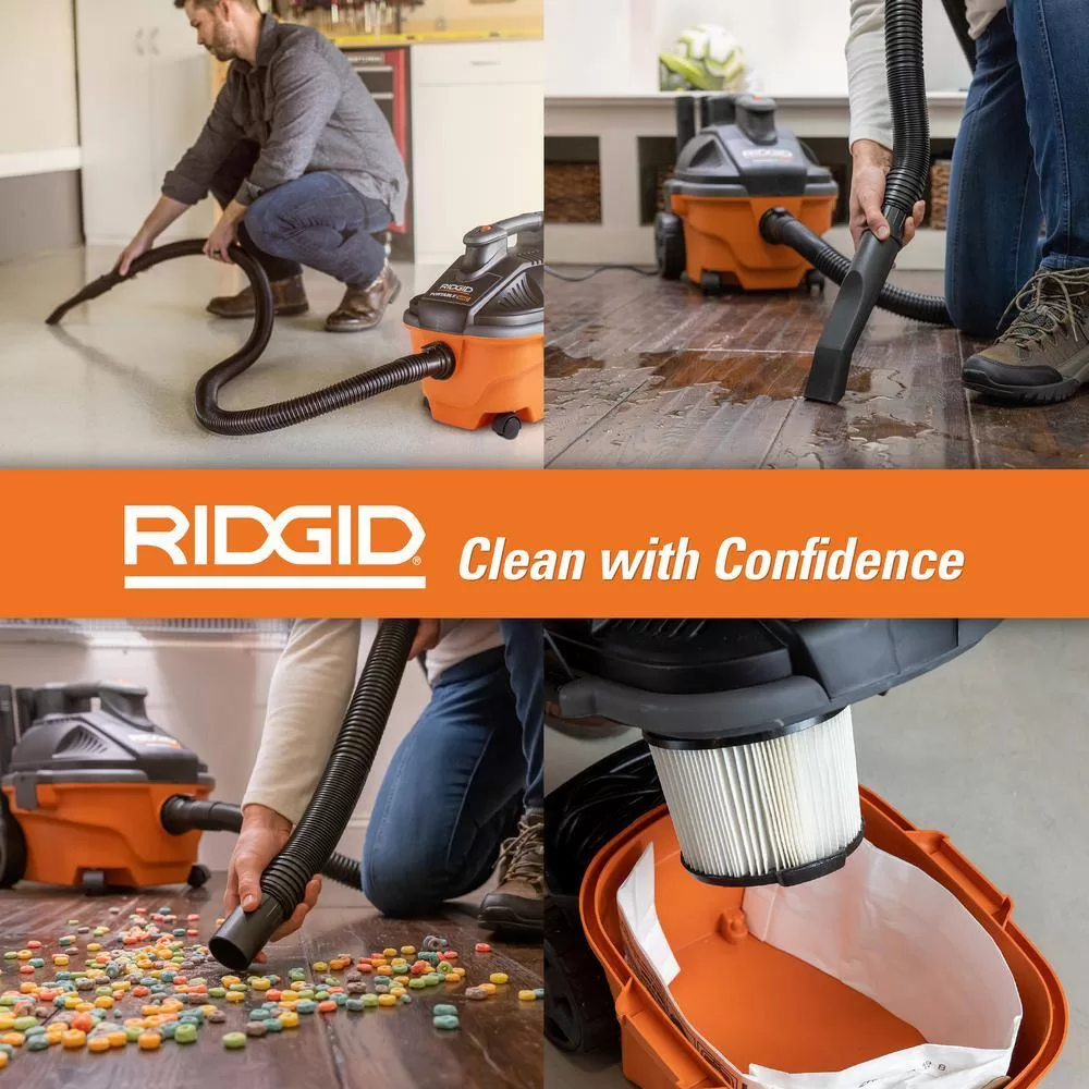 RIDGID WD4070D 4 Gallon 5.0 Peak HP Portable Wet/Dry Shop Vacuum with Fine Dust Filter, Dust Bags, Locking Hose and Accessories